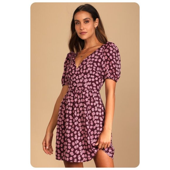 !! Lulus She’s a Sweetheart Purple Floral Backless Skater Dress sz XL - Picture 1 of 9